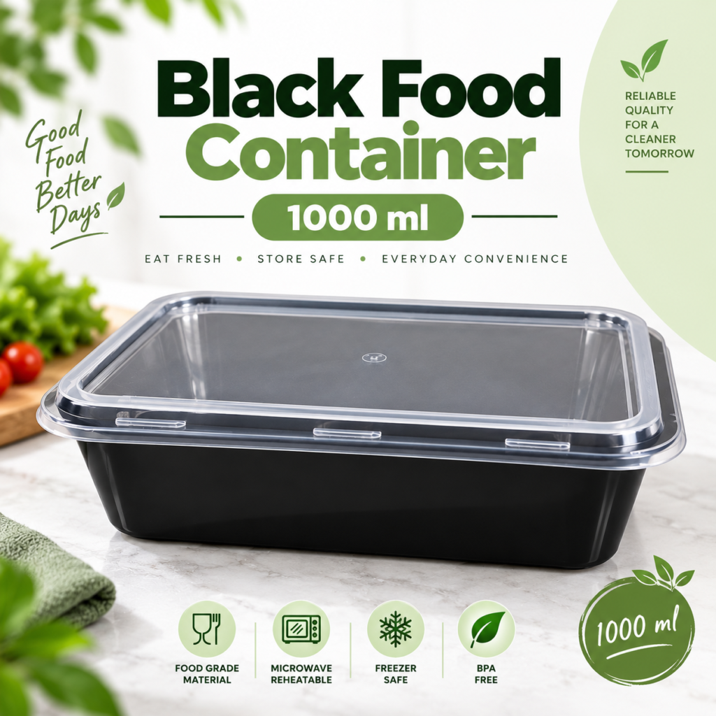 Black Food Container 1000 ml